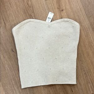 Aerie Cream sweetheart Ribbed Pearl strapless top